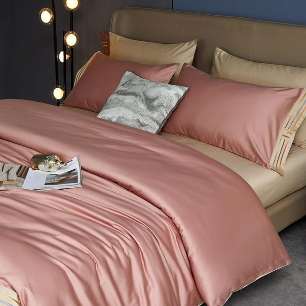 Pink Satin Duvet Cover Set – 100% Egyptian Cotton, Ultra-Soft & Breathable (4-Piece Set) + FREE Gift! - LINKORI