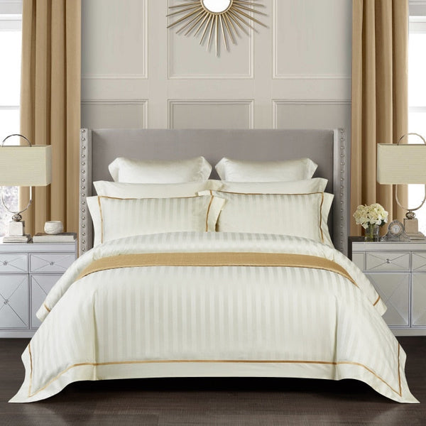 Gradiol S. Beige Duvet Cover Set – 100% Egyptian Cotton, Ultra-Soft & Breathable (4-Piece Set) + FREE Gift! - LINKORI