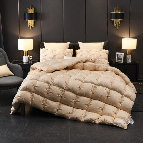 Beige Pintuck Down Comforter - Goose Down All Season Cotton Shell | LINKORI Beige Luxurious