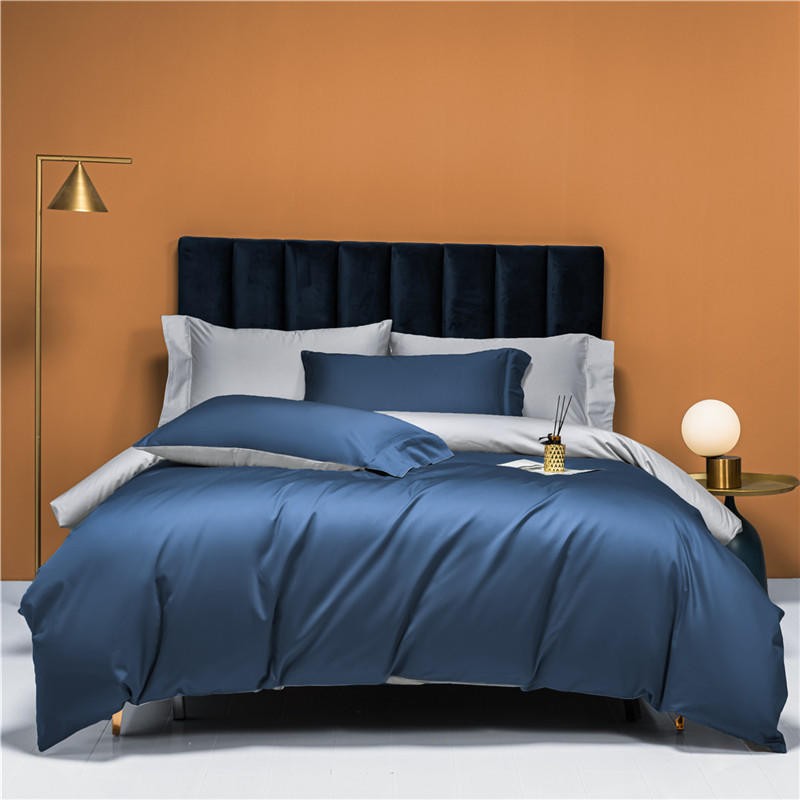 Neslla Blue Grey Reversible Duvet Cover Set – 100% Egyptian Cotton, Ultra-Soft & Breathable (4-Piece Set) + FREE Gift! - LINKORI