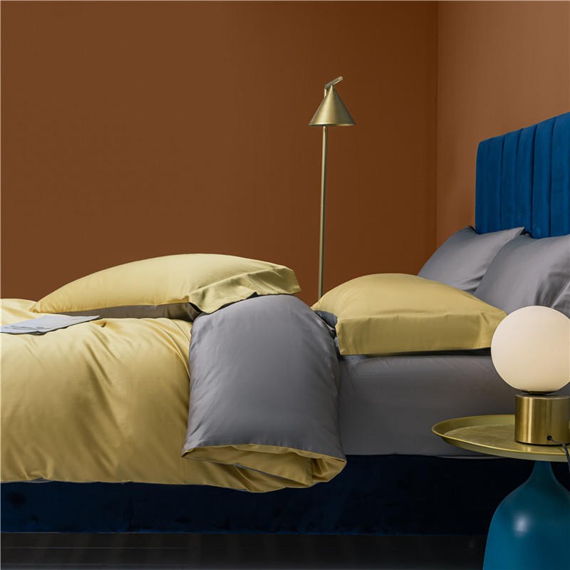 Neslla Yellow Grey Reversible Duvet Cover Set – 100% Egyptian Cotton, Ultra-Soft & Breathable (4-Piece Set) + FREE Gift! - LINKORI
