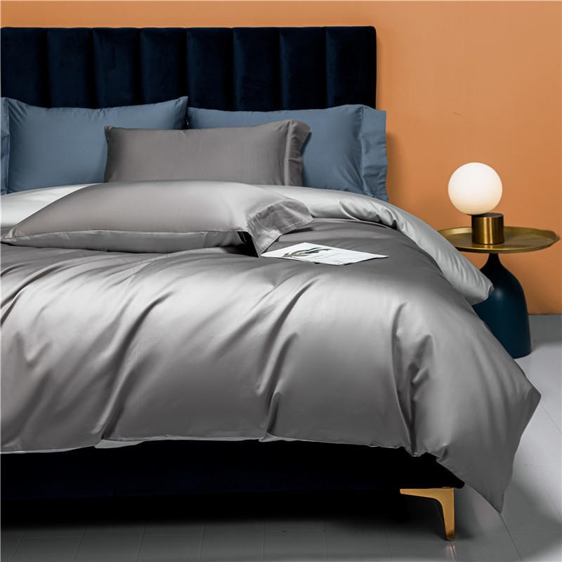 Neslla Grey Reversible Duvet Cover Set – 100% Egyptian Cotton, Ultra-Soft & Breathable (4-Piece Set) + FREE Gift! - LINKORI