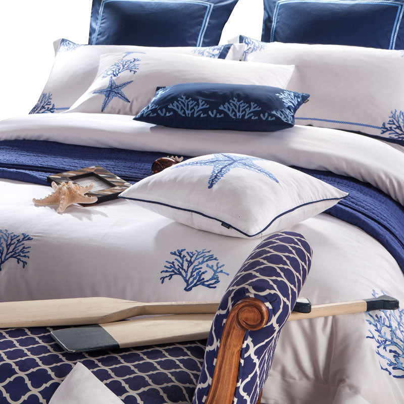 Blue Coral Duvet Cover Set – 100% Egyptian Cotton, Ultra-Soft & Breathable (4/6 Piece Set) + FREE Gift!
