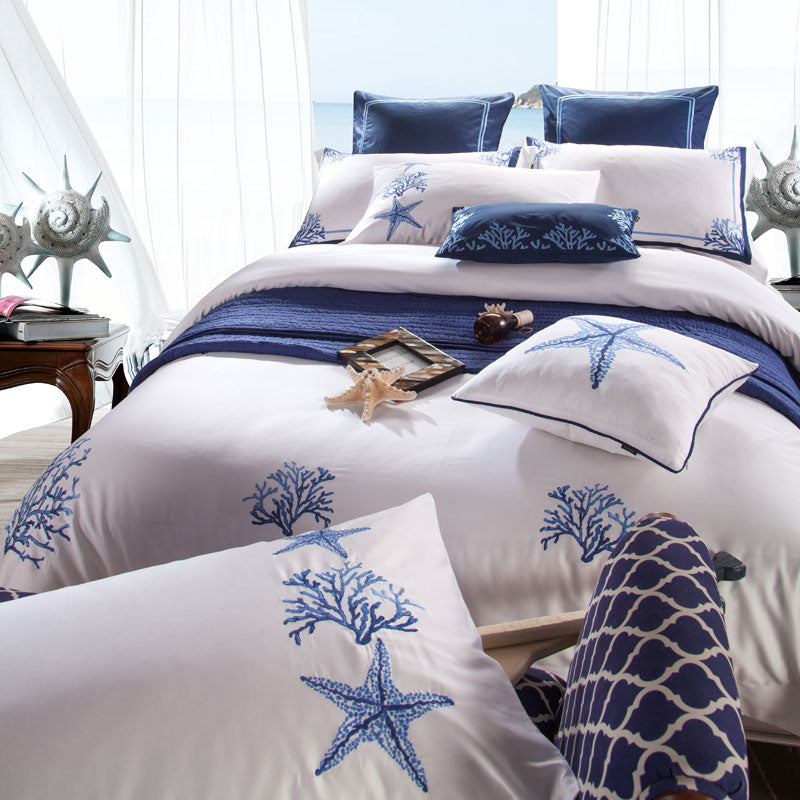 Blue Coral Duvet Cover Set – 100% Egyptian Cotton, Ultra-Soft & Breathable (4/6 Piece Set) + FREE Gift!