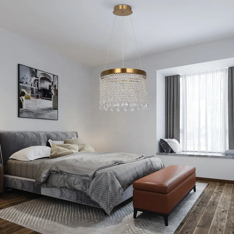 Luxury Crystal Tassel Chandelier – Gold Contemporary Pendant Light for Bedroom & Living Room | LINKORI THELUCKY