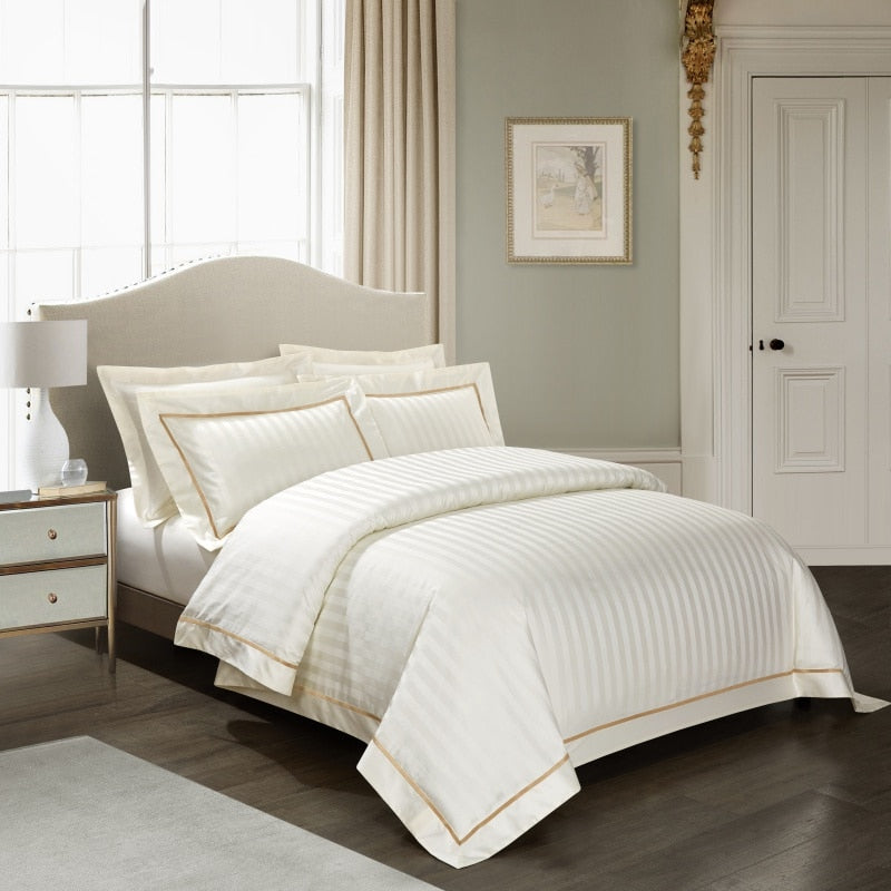 Gradiol S. Beige Duvet Cover Set – 100% Egyptian Cotton, Ultra-Soft & Breathable (4-Piece Set) + FREE Gift! - LINKORI