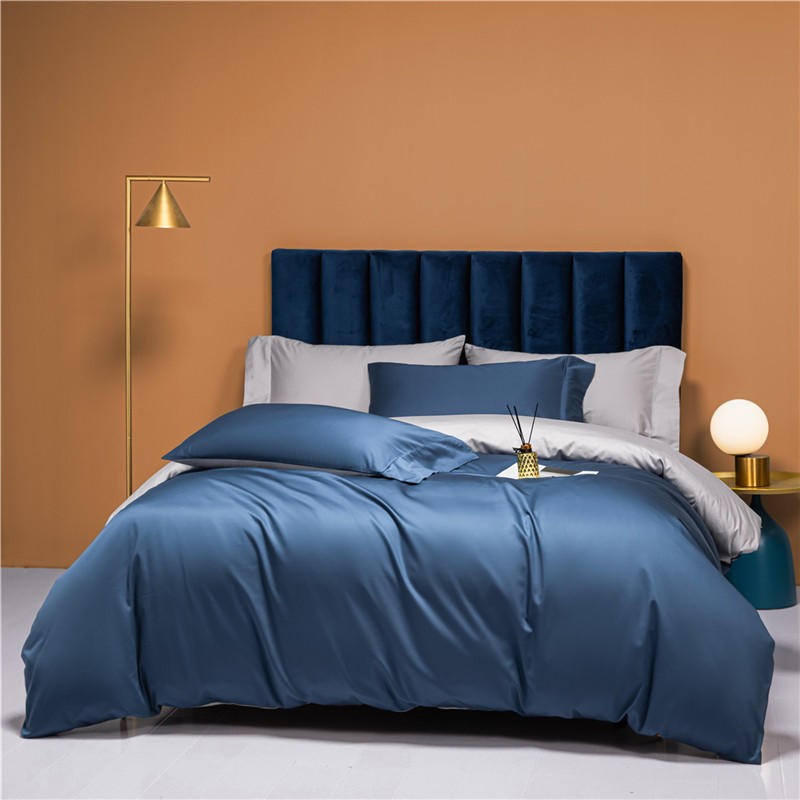 Neslla Blue Grey Reversible Duvet Cover Set – 100% Egyptian Cotton, Ultra-Soft & Breathable (4-Piece Set) + FREE Gift! - LINKORI