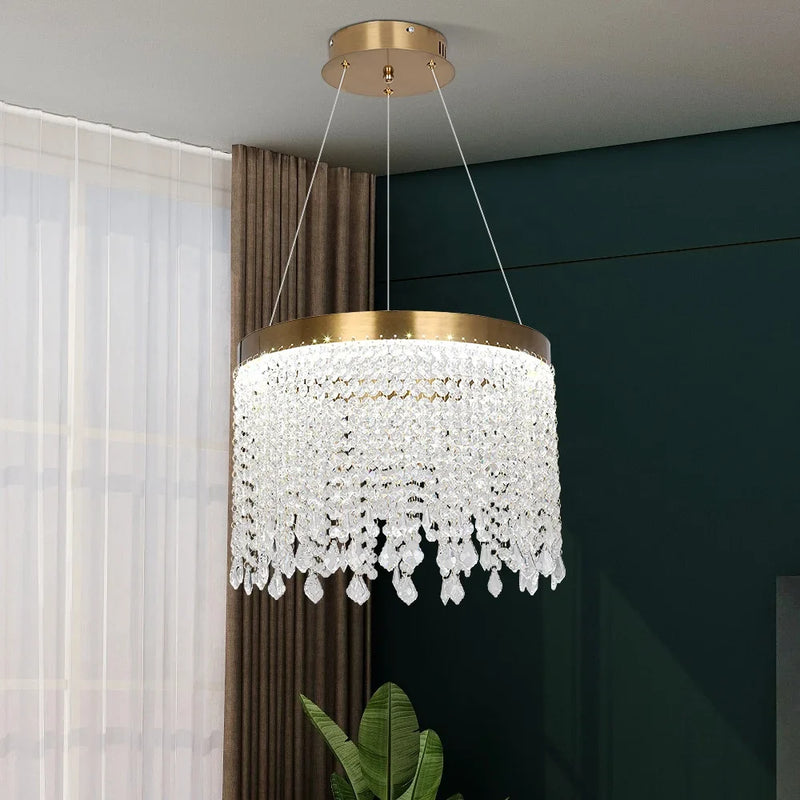 Luxury Crystal Tassel Chandelier – Gold Contemporary Pendant Light for Bedroom & Living Room | LINKORI THELUCKY