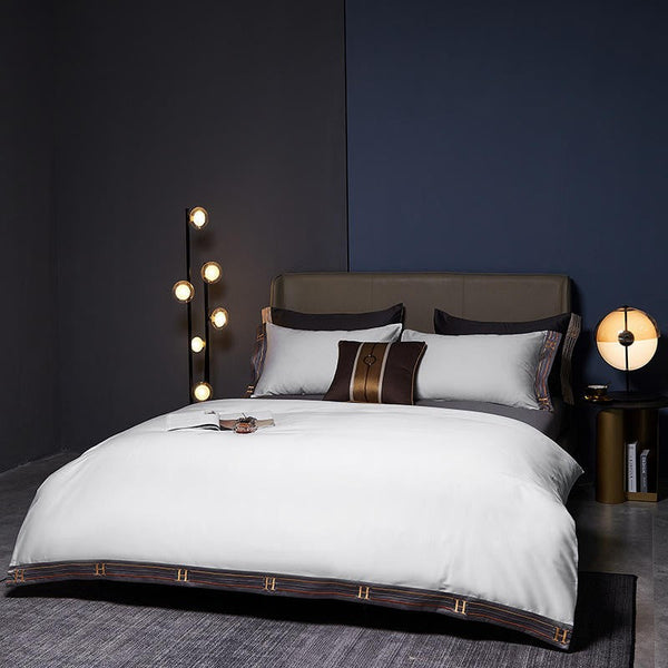 White Satin Duvet Cover Set – 100% Egyptian Cotton, Ultra-Soft & Breathable (4-Piece Set) + FREE Gift! - LINKORI