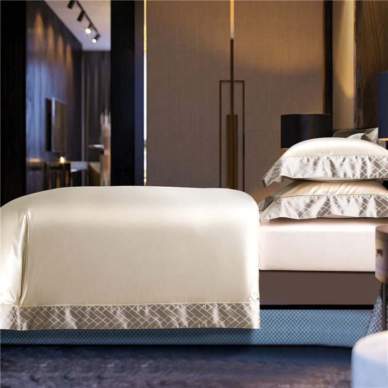 Geourjuk Lined Gold Satin Duvet Cover Set – 100% Egyptian Cotton, Ultra-Soft & Luxurious (4-Piece Set) + FREE Gift! - LINKORI