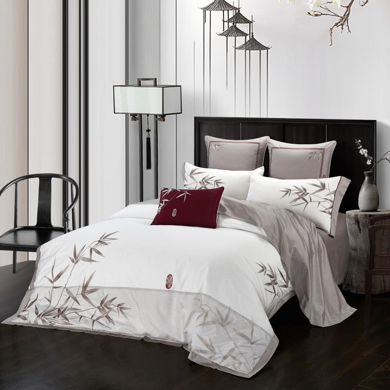 Leafline Duvet Cover Set – 100% Egyptian Cotton, Ultra-Soft & Breathable (4/7 Piece Set) + FREE Gift!