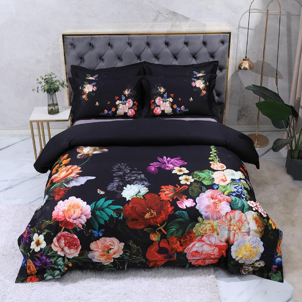The Flowers Duvet Cover Set – 100% Egyptian Cotton, Ultra-Soft & Breathable (4-Piece Set) + FREE Gift! - LINKORI