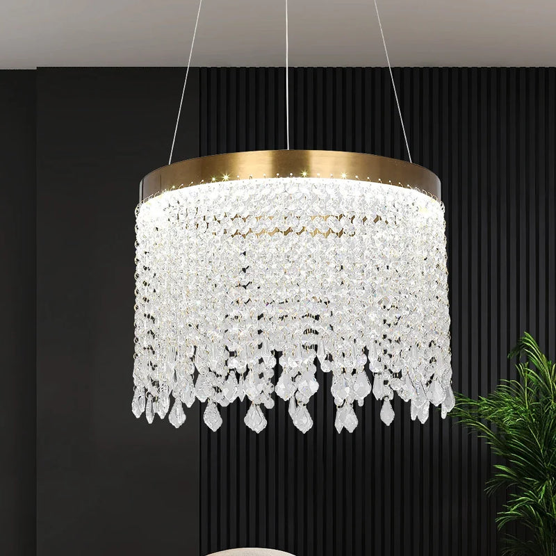 Luxury Crystal Tassel Chandelier – Gold Contemporary Pendant Light for Bedroom & Living Room | LINKORI THELUCKY