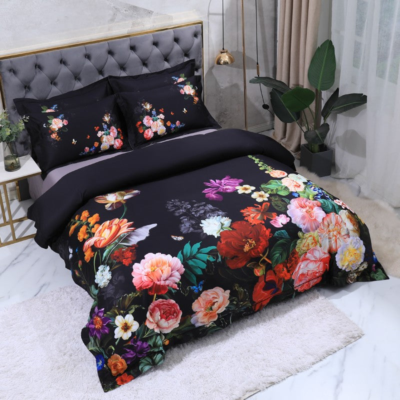 The Flowers Duvet Cover Set – 100% Egyptian Cotton, Ultra-Soft & Breathable (4-Piece Set) + FREE Gift! - LINKORI
