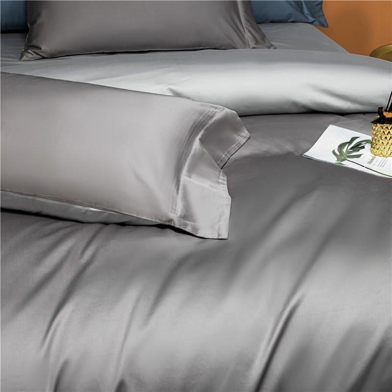 Neslla Grey Reversible Duvet Cover Set – 100% Egyptian Cotton, Ultra-Soft & Breathable (4-Piece Set) + FREE Gift! - LINKORI
