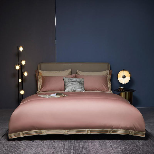 Pink Satin Duvet Cover Set – 100% Egyptian Cotton, Ultra-Soft & Breathable (4-Piece Set) + FREE Gift! - LINKORI