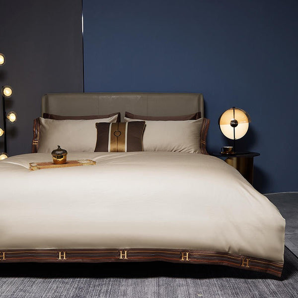 Cream Satin Duvet Cover Set – 100% Egyptian Cotton, Ultra-Soft & Breathable (4-Piece Set) + FREE Gift! - LINKORI