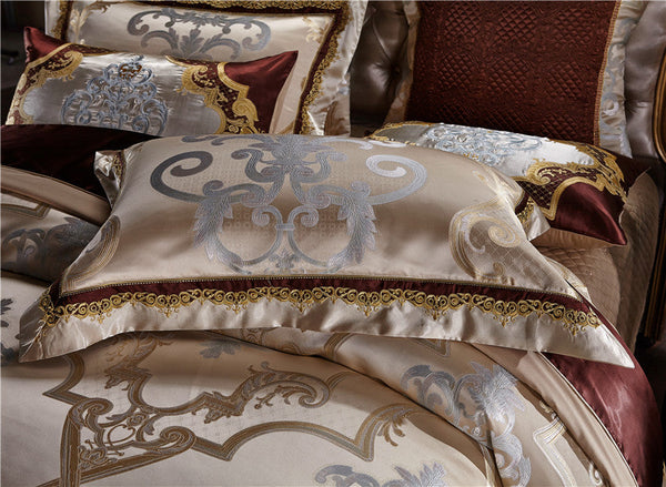Specto Golden Luxury Embroidered Silk Cotton Duvet Cover Set – Ultra-Soft & Breathable (4/6/10-Piece Set, 600TC) + FREE Gift! - LINKORI