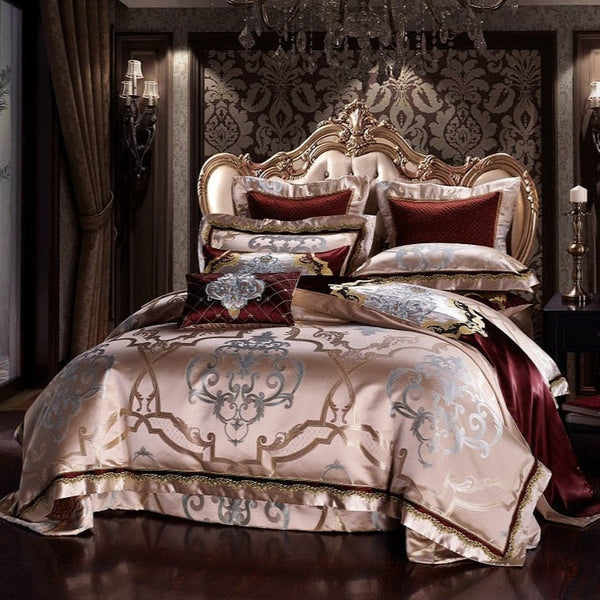 Specto Golden Luxury Embroidered Silk Cotton Duvet Cover Set – Ultra-Soft & Breathable (4/6/10-Piece Set, 600TC) + FREE Gift! - LINKORI