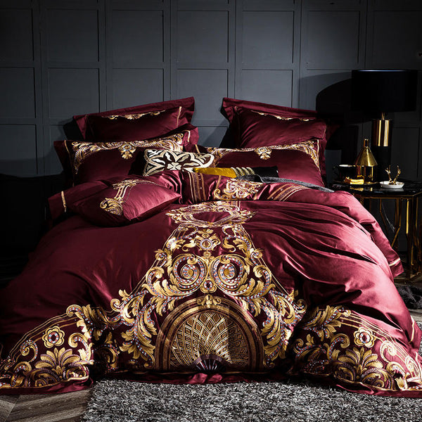 Zutapera Luxury Embroidered Duvet Cover Set – 100% Egyptian Cotton, Ultra-Soft & Breathable (4/6-Piece Set, 1000TC) + FREE Gift! - LINKORI