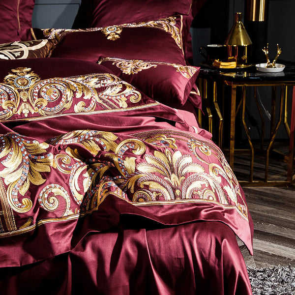 Zutapera Luxury Embroidered Duvet Cover Set – 100% Egyptian Cotton, Ultra-Soft & Breathable (4/6-Piece Set, 1000TC) + FREE Gift! - LINKORI