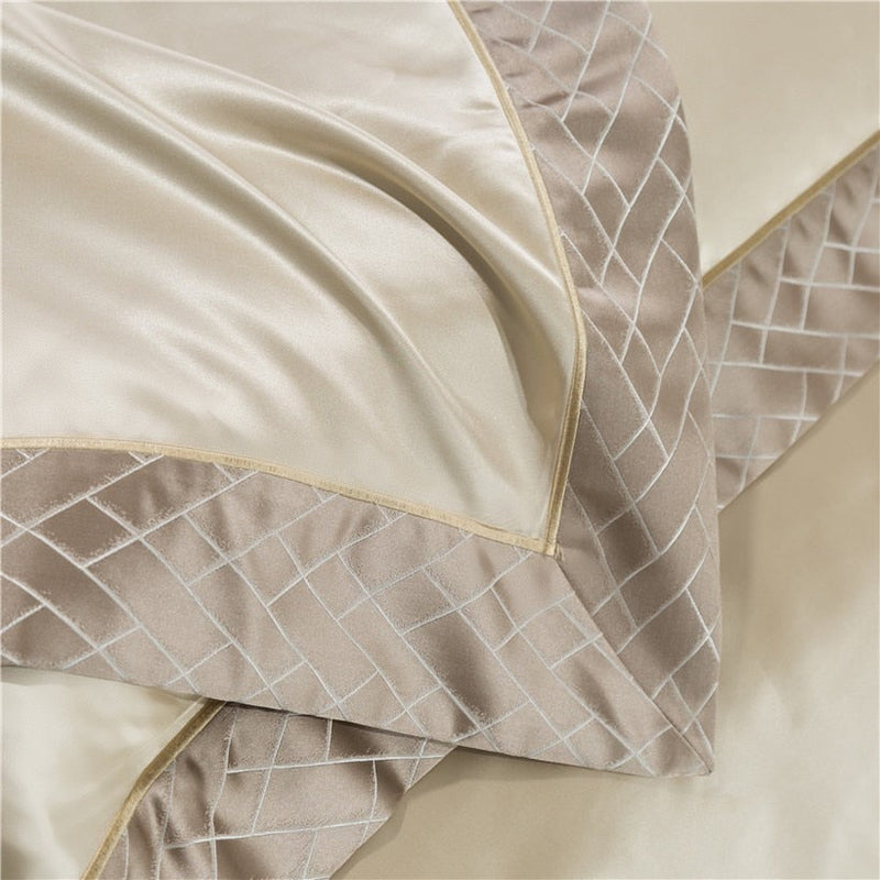 Geourjuk Lined Gold Satin Duvet Cover Set – 100% Egyptian Cotton, Ultra-Soft & Luxurious (4-Piece Set) + FREE Gift! - LINKORI