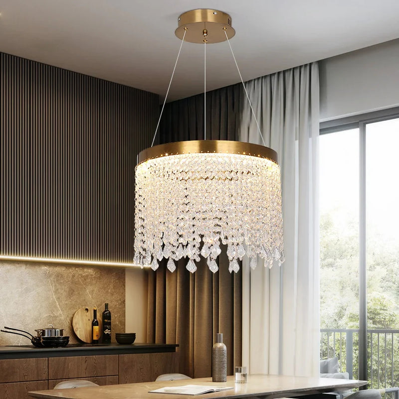 Luxury Crystal Tassel Chandelier – Gold Contemporary Pendant Light for Bedroom & Living Room | LINKORI THELUCKY