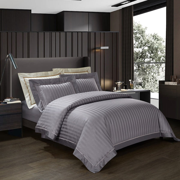 Gradiol S. Grey Duvet Cover Set – 100% Egyptian Cotton, Ultra-Soft & Breathable (4-Piece Set) + FREE Gift! - LINKORI
