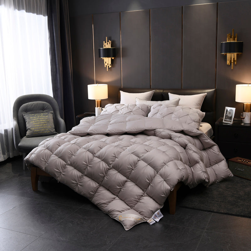 Grey Luxurious Quilted Cotton Goose Down Comforter – Ultra-Soft, Warm & Breathable + FREE Gift!
