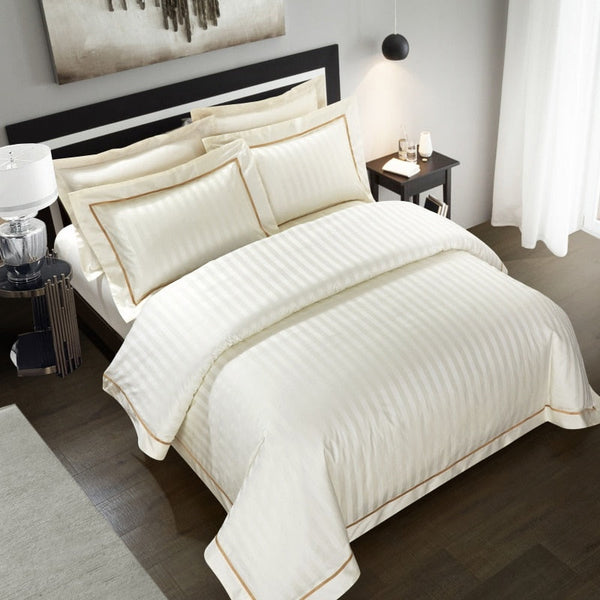 Gradiol S. Beige Duvet Cover Set – 100% Egyptian Cotton, Ultra-Soft & Breathable (4-Piece Set) + FREE Gift! - LINKORI