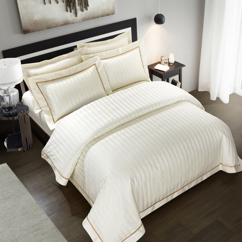 Gradiol S. Beige Duvet Cover Set – 100% Egyptian Cotton, Ultra-Soft & Breathable (4-Piece Set) + FREE Gift! - LINKORI