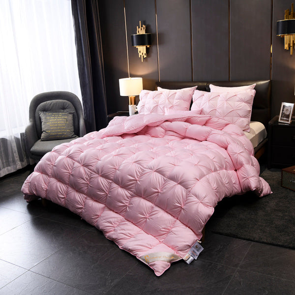 Pink Luxurious Quilted Cotton Goose Down Comforter – Ultra-Soft, Warm & Breathable + FREE Gift! - LINKORI