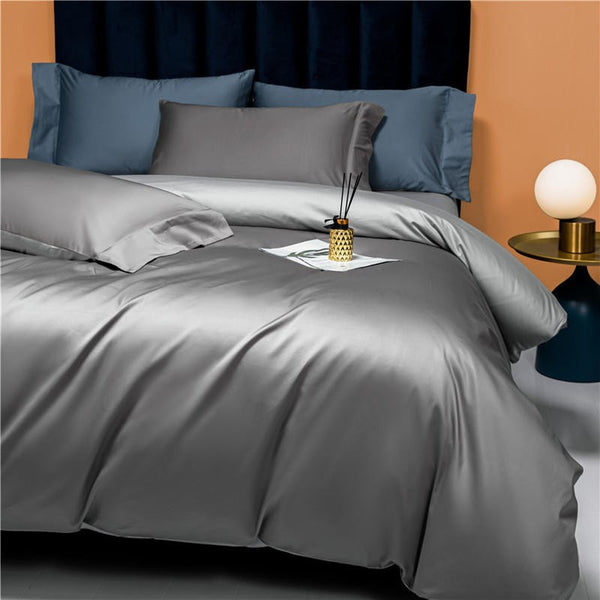 Neslla Grey Reversible Duvet Cover Set – 100% Egyptian Cotton, Ultra-Soft & Breathable (4-Piece Set) + FREE Gift! - LINKORI