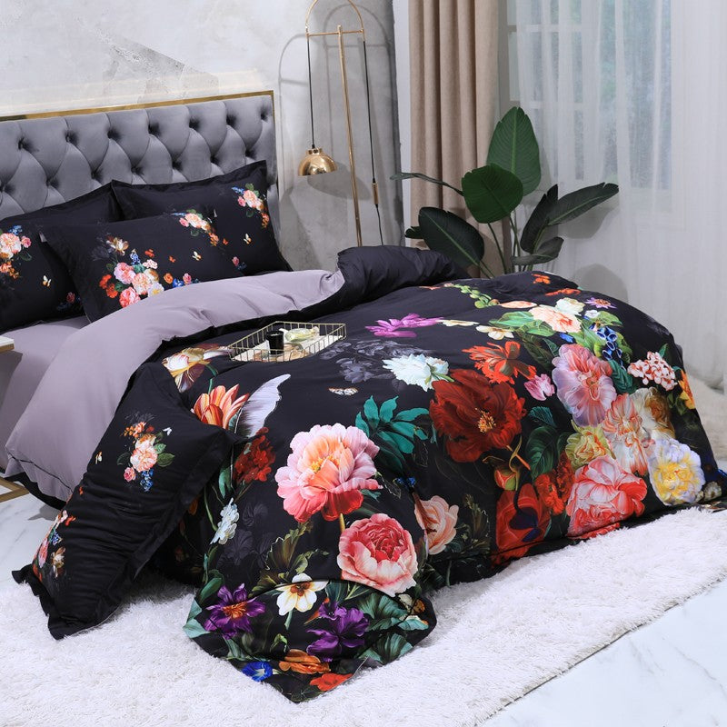 The Flowers Duvet Cover Set – 100% Egyptian Cotton, Ultra-Soft & Breathable (4-Piece Set) + FREE Gift! - LINKORI