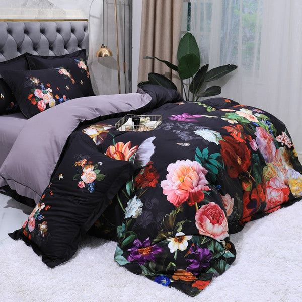 The Flowers Duvet Cover Set – 100% Egyptian Cotton, Ultra-Soft & Breathable (4-Piece Set) + FREE Gift! - LINKORI