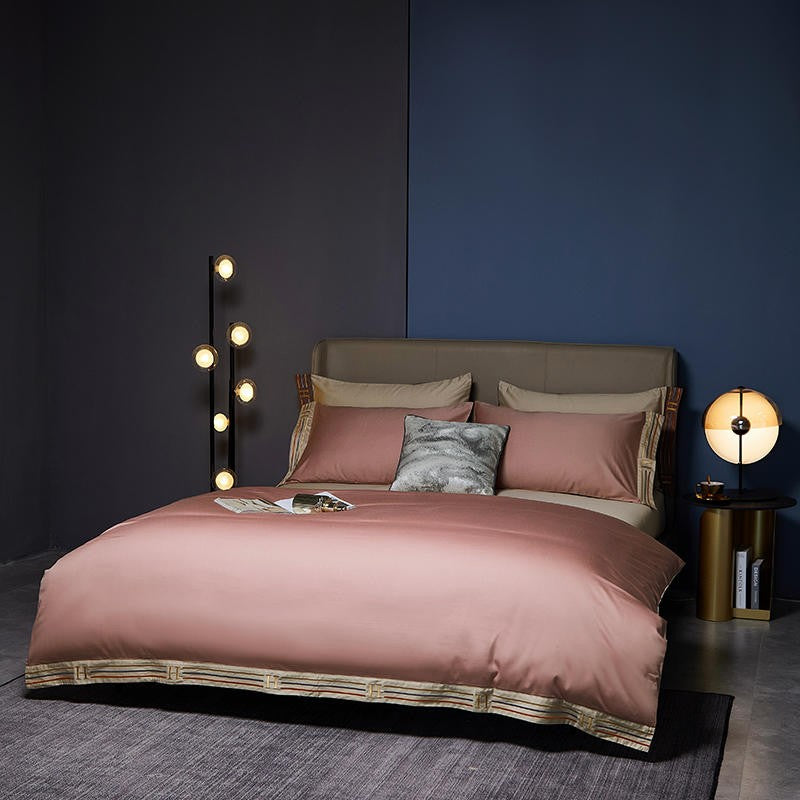 Pink Satin Duvet Cover Set – 100% Egyptian Cotton, Ultra-Soft & Breathable (4-Piece Set) + FREE Gift! - LINKORI