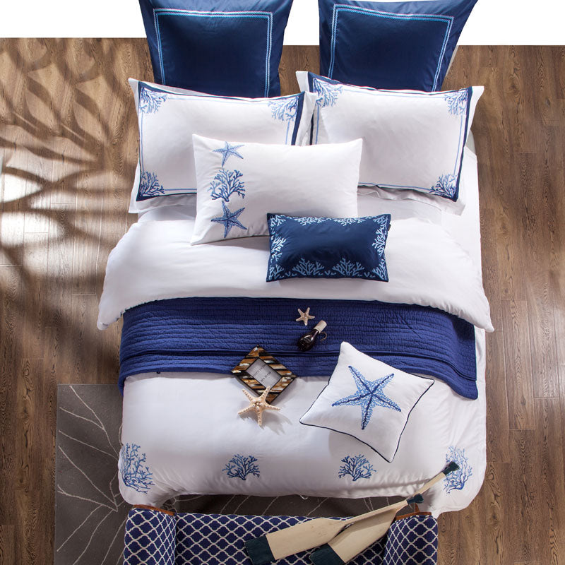 Blue Coral Duvet Cover Set – 100% Egyptian Cotton, Ultra-Soft & Breathable (4/6 Piece Set) + FREE Gift!