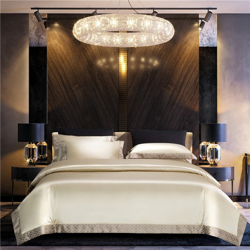 Geourjuk Lined Gold Satin Duvet Cover Set – 100% Egyptian Cotton, Ultra-Soft & Luxurious (4-Piece Set) + FREE Gift! - LINKORI