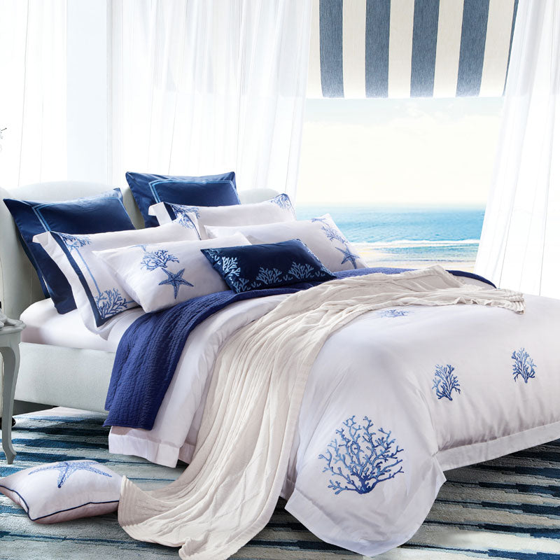 Blue Coral Duvet Cover Set – 100% Egyptian Cotton, Ultra-Soft & Breathable (4/6 Piece Set) + FREE Gift!