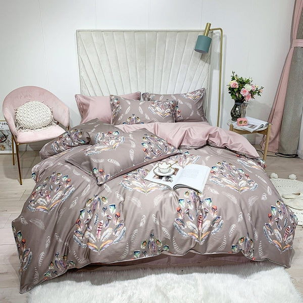 Graciu Feather Duvet Cover Set – 100% Egyptian Cotton, Ultra-Soft & Breathable (4-Piece Set) + FREE Gift! - LINKORI
