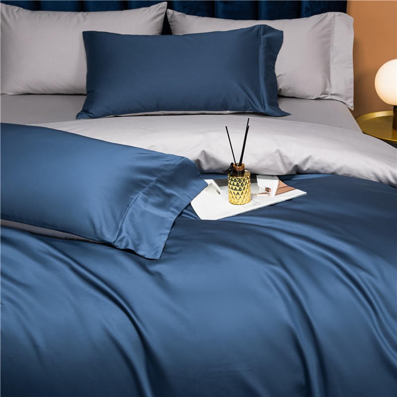 Neslla Blue Grey Reversible Duvet Cover Set – 100% Egyptian Cotton, Ultra-Soft & Breathable (4-Piece Set) + FREE Gift! - LINKORI
