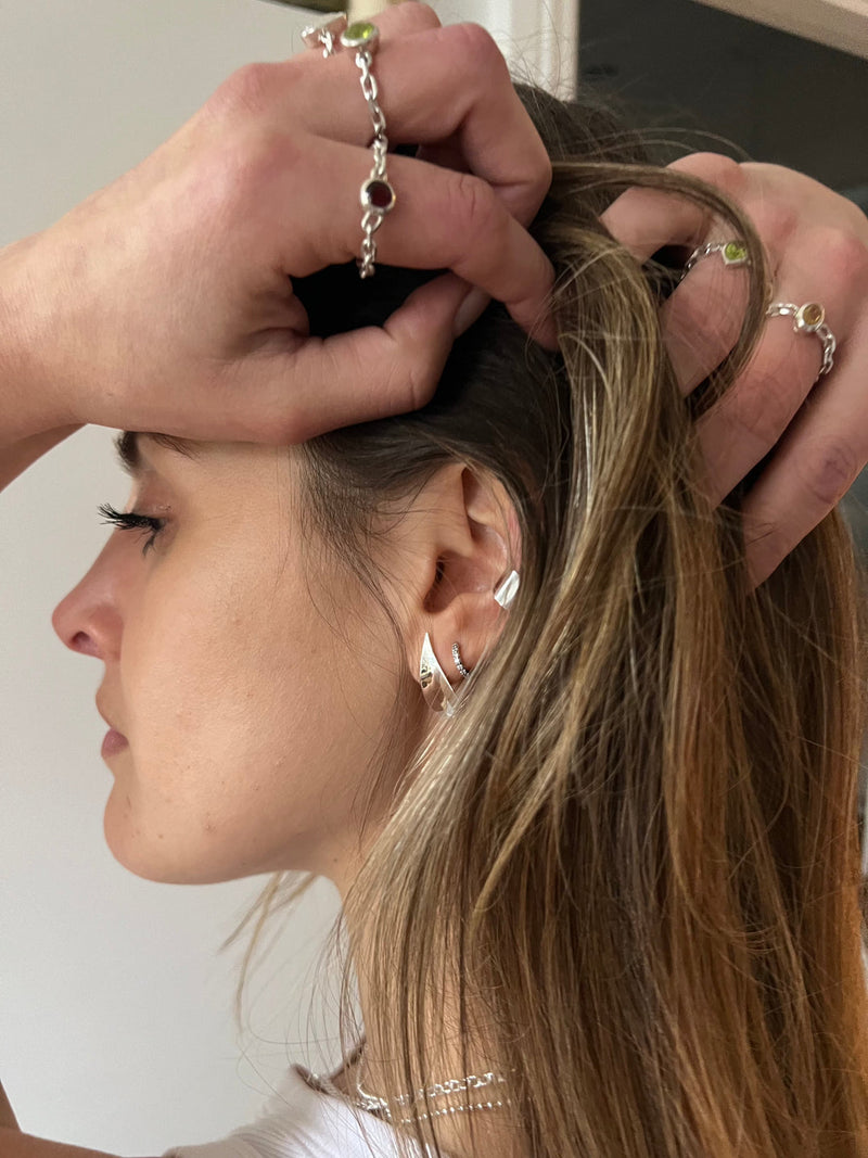 Curve Silver Huggie Earrings