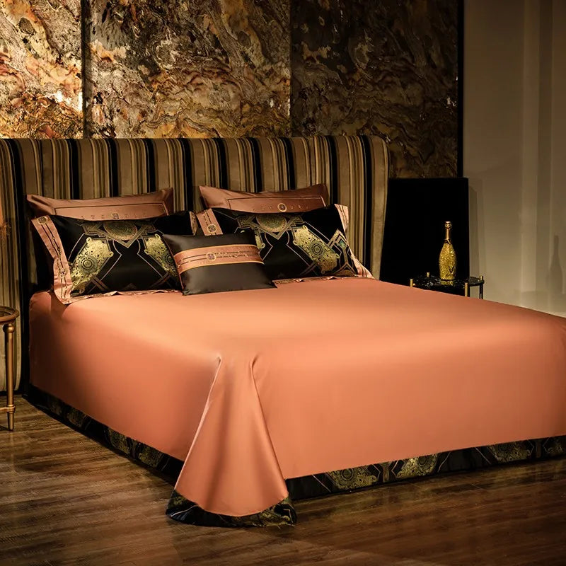 Black & Gold Baroque Satin Jacquard Bedding – Egyptian Cotton Satin Duvet Cover 4-Piece Set | LINKORI Royal H. Black