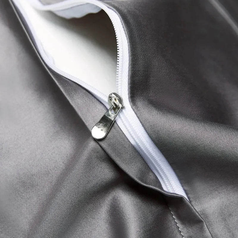 Deep Grey Jacquard Duvet Cover Set - Luxury Egyptian Cotton Bedding 4/6-Piece Set | LINKORI The Royal Deep Grey