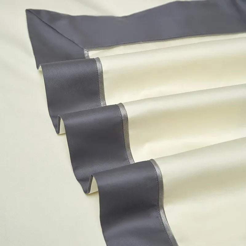 Grey & Ivory Floral Leaf Embroidered Bedding – Luxury Egyptian Cotton Duvet Cover Set 4/7-Piece | LINKORI Opuflo