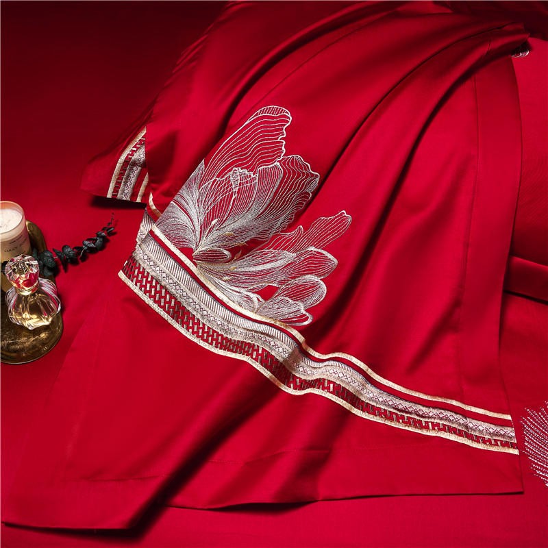 Liliflo Luxury Embroidered Red Duvet Cover Set – 100% Egyptian Cotton, Ultra-Soft & Elegant (4-Piece Set) + FREE Gift!