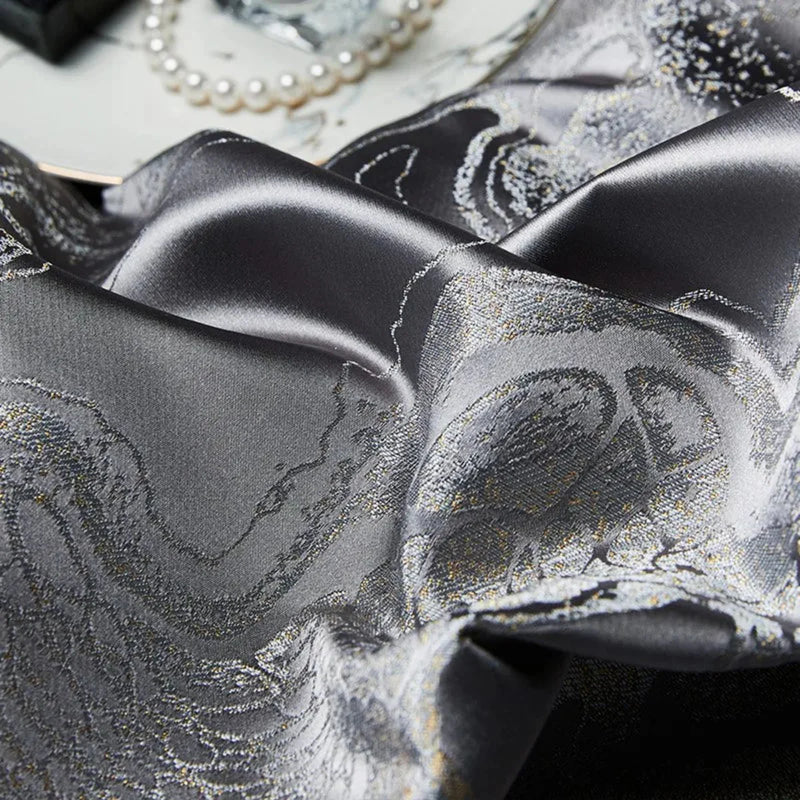 Deep Grey Jacquard Duvet Cover Set - Luxury Egyptian Cotton Bedding 4/6-Piece Set | LINKORI The Royal Deep Grey