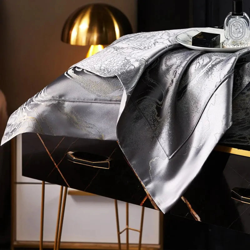 Deep Grey Jacquard Duvet Cover Set - Luxury Egyptian Cotton Bedding 4/6-Piece Set | LINKORI The Royal Deep Grey