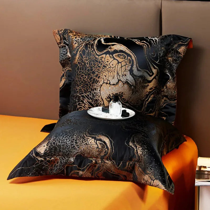 Black Jacquard Duvet Cover Set - Luxury Egyptian Cotton Bedding 4/6-Piece Set | LINKORI The Royal Black