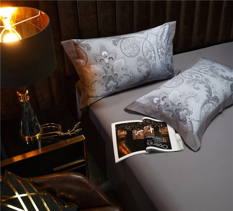 Mongble Grey Soft Duvet Cover Set – 100% Egyptian Cotton, Ultra-Soft & Breathable (4-Piece Set) + FREE Gift! - LINKORI